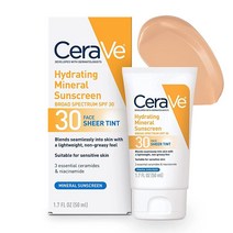 CeraVe 하이드레이팅 미네랄 자외선차단제 50.27mL SPF 30 쉬어 틴티드 자외선차단제, 1.7 Fl Oz (Pack of 1)