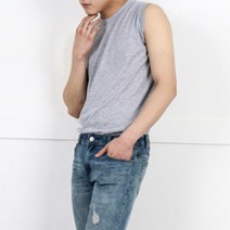 남자 봄 여름 심플 민소매 라운드넥 나시 티셔츠