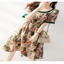 LS10400 허리끈 반팔 썸머 루즈핏 원피스 플라워 롱