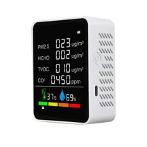 공기측정기 공기질측정기 온습도계 가정용 co2 meter 디지털 온도 습도 테스터 이산화탄소 tvoc hcho detector air quality monitor co2, 하얀