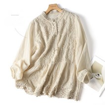 Linmei 일본 가을 순면 입체 자수 셔츠 큰 밑단 모리 소녀 스타일 스위트 에이지 감소 캐주얼 탑