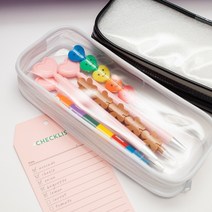 PVC 투명 베이직 필통 파우치(2color), 화이트, 연필추가(젤리곰)