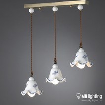 [산본 문화조명] [국내주문제작] 튤립 3등 펜던트 도자기 식탁등 인테리어조명, 펜던트 + LED 벌브 12W 노란빛 X 3