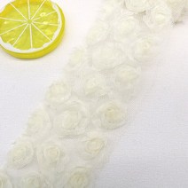 DIY 리본공예 헤어악세사리 헤어핀 헤어밴드 머리핀 헤어 장식 리본 1야드 12cm 너비 3d시 폰 장미 꽃 수, 01 6cm x 1yard, 01 Beige
