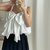 20대 여성 투웨이 러블리 빅리본 여친룩 벌룬 하트넥 나시 블라우스 (3color)