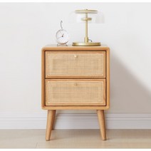 라탄협탁 원목 수납 침대옆 선반 침실 미니 협탁, 체리