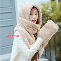 리앤킴 여성 뽀글이 모자 일체형 목도리 lnk565