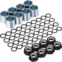 Etase 56Pcs 스케이트 보드 트럭 하드웨어 키트 스페이서 롱 액슬 너트 액세서리, 실버 & 블랙