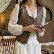 레더 라운드 버튼 조끼 AG114408V