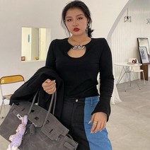 봄 가을 체인 디자인 통통걸 데일룩 티셔츠 빅사이즈 여성 상의 스타일리쉬 긴팔 티셔츠