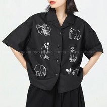지홍 여름 반팔 블라우스 셔츠 프린팅