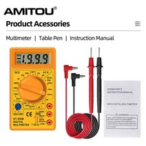 고정밀저소음TOU-DT830B 디지털 멀티 미터 AC/DC LCD 미니 전압계 옴 전류전압측정 750/1000V 프로브가 포, YELLOW