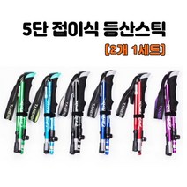 등산 스틱 5단 접이식 초경량 스틱 2개1세트, 그린