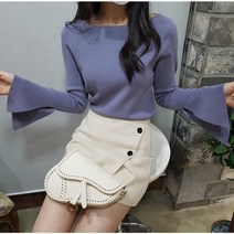 상상그이상 여성용 상상그이상 여성용 우아한 입술넥 보트넥 부드러운 소매 나팔 트임 여성스러운 니트