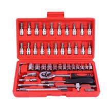 Car Repair Tool 1/4 Inch Socket Set Ratchet Torque Wrench Combo Kit Auto 46Pcs, 한개옵션0