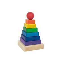 Green Wooden Toys Square Pyramid Tower Shape Sorter Premium Wooden Rainbow Baby Toys for 1 2 3 year