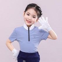 어린이 승마 티셔츠 여름 긴팔 상의 자외선 차단 통기성 승마복 경기 훈련복 장비, 110, 그레이 숏슬리브, 1개