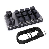 한손 키보드 매크로 키보드 개발자 usb 사용자 정의 볼륨 버튼 12 키 2 노브 프로그래밍 게임 포토샵 핫스왑 키패드 bt 게임 기계식, USB 블랙