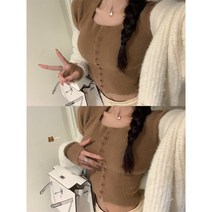 케익 하온 앙고라 니트 스웨터 스퀘어넥 크롭 숏 반팔 + 핸드 워머 세트 투피스 set S378