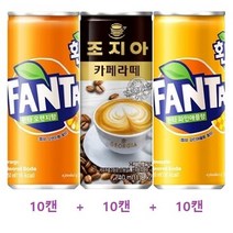 [한번에먹자] 250ml 환타 2종 오렌지 10캔+파인애플 10캔+조지아 카페라떼 240ml 10캔 탄산음료 캔커피 캔음료수 세트 모음, 혼합30캔