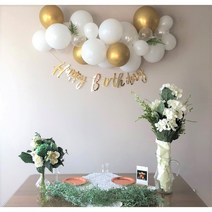 [이벤수달] 골드&화이트 풍선가랜드세트 생일가랜드 생일파티DIY 파티장식 *무료 사진인화 서비스*, 골드&화이트 생일파티 가랜드세트 + 풍선묶기도구