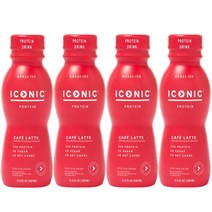 ICONIC Protein Drinks 카페 라떼 (4 팩) - 무설탕 및 저탄수화물 20g 잔디 먹이 단백질 락토스 프리 글루텐 케토 쉐이크, 기본