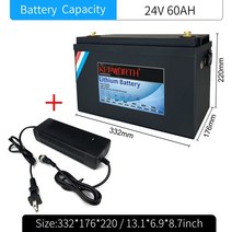 12v 24v 48v 60v lifepo4 리튬 철 인산염 배터리 bms 60 80 100 120 240 320ah 골프 카트 ev rv 태양 에너지 저장, 24v 60ah 길이 332