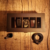 가죽 벨트 보관함 - 정리함 허리띠 걸이 수납케이스, 브라운