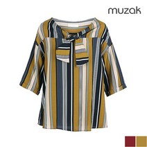 무자크 리본 불규칙 스트라이프 5부소매 쉬폰 블라우스 MH7WBL86 22