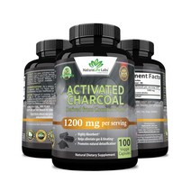 ActivatedCharcoal 액티베이티드 차콜 고흡수제 코코넛 껍질에서 유래한 천연해독 촉진 할성탄 캡슐 가스 완화를 돕는 1 200 mg, 100 정 x 1 병