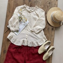 [다잇템] 여성 솔리드 프릴 순면남방 블라우스