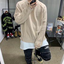 남녀공용 오버핏 봄 가을 겨울 빈티지 데미지 빅사이즈 남자 커플 면 니트 티
