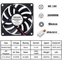 80MM 5V USB 80x80x10mm 8cm 12V 24V 8010 2 핀 3 브러시리스 DC 냉각 쿨러 PC CPU 컴퓨터 케이스 팬, 12V Oil 2510-3PIN_2PCS 8010