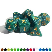 꽁스 마블링 다면체 주사위 7종 세트, 단색-피코크그린(금색글자)
