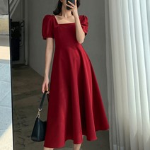 스타일아유 여성 스퀘어넥 벌룬 어깨 퍼프 롱 반팔 원피스 피로연 예복 [AYN6OP157A]