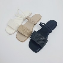 여름 사각코 뮤즈 밴드 라탄 슬리퍼 1cm 여성 데일리 쿠션 밴딩 뮬 3col