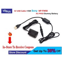 5v usb 케이블 어댑터 + np-fw50 더미 ac-pw20 소니 a7 a7r a7000 a6500 a6000 a5000 rx10 nex3 7 slt a35 a55 zv-e10, 없음