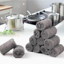 스틸울 수세미 화장실물때 기름때 제거 12pcs 스틸 울 패드 주방 와이어 청소 스테인레스 스틸 볼 팬 클리너, 짙은 회색