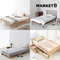 마켓비 원목침대 프레임 매트리스 슈퍼싱글 소나무 자작나무 갈비살 MK0010, FRUGA-화이트/매트리스
