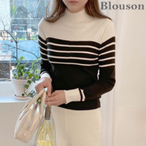 블루종세일 한정수량/패플단독 줄지 배색 반목 니트_B2211KN262D