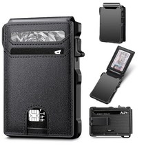 ZALVEX 남성용 미니멀리스트 지갑 슬림 팝업 카드 케이스 스마트 바이폴드 RFID 차단 슬림하고 얇은 전면 포켓 여행용 지갑 | 신분증 창 머니 클립 자석 잠금 (선물