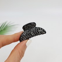 프랑스핀 호피 블랙 반달 큐빅 스톤 4.5 cm 이중 집게 스몰 포인트 헤어 집게핀