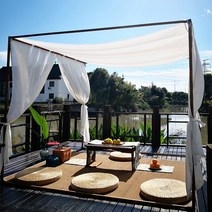 조립식 파고라 소나무 마루 정자 평상 차양막 옥상 원두막 바베큐장 테라스 썬데크, 방수 화이트 커튼