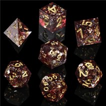 보드 게임 주사위 dnd dice set sharp edge dice handmade resin polyhedral dice for rpg 롤링 게임, 브라운 골드