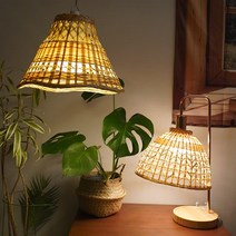 뱀부 라탄 등갓 USB 충전식 무선 전구형 조명 세트, 주광색(화이트)/A, 8800mAh