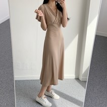 우아글로벌 날개소매 반팔 랩 롱 원피스