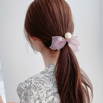 허니 빅 진주 쉬폰 머리끈 헤어슈슈 리본 스크런치 똥머리 반묶음 명품 예쁜 고무줄 헤어끈