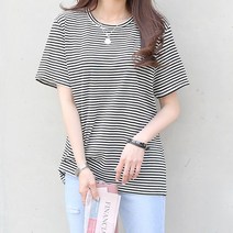 데일리앤 여성용 스트라이프 제키 반팔 티셔츠