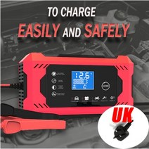 주행충전기 12V 6A 디지털 자동차 배터리 충전기 LCD 디스플레이 수리 오토바이 SUV 전원 도구 12v 완전 자동, [06] 레드 UK