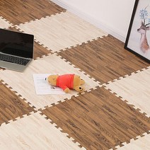 층간소음 퍼즐매트 우드무늬 30x30cm 안전 유아 강아지, 화이트